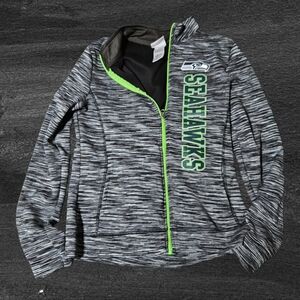 Girls Seattle Seahawks Full Zip Hoodie With Gray Marl Pattern & Pockets Size L